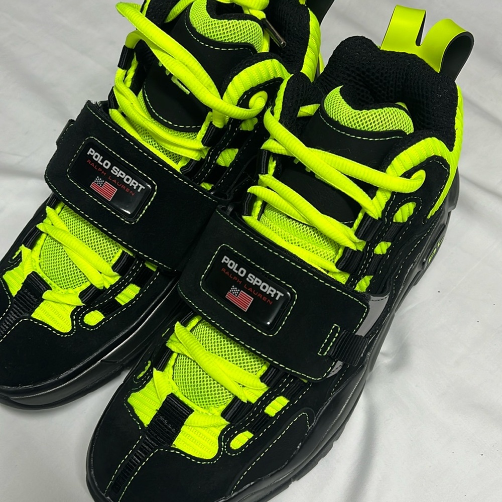 Ralph Lauren Polo Sport Mens shoes BlackYellow PS100 High Top RL Made in Vietnam - Picture 2 of 16